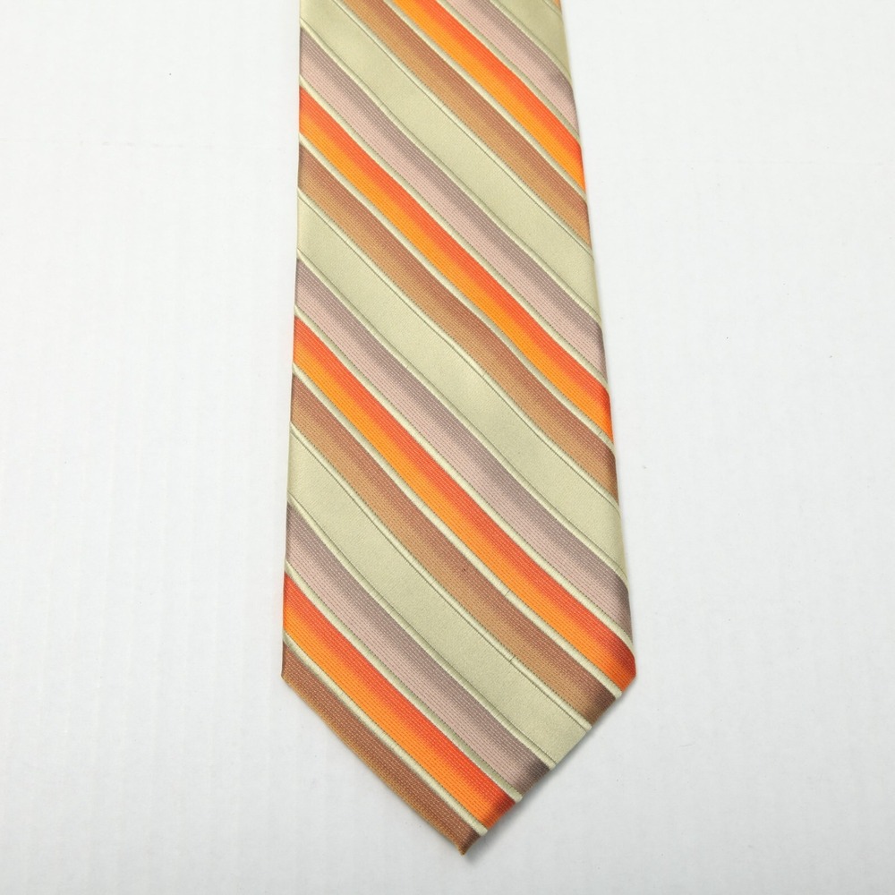 Phat Farm Necktie Mens One Size Orange Tan Brown Striped Classic Silk Blend Tie